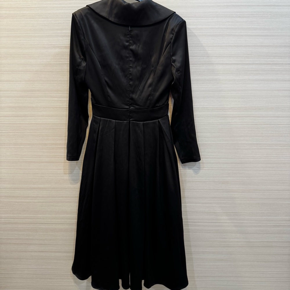 Mooyius Vintage Inspired Satin Midi Dress with Draped Collar Black NWT size XS - Picture 9 of 9
